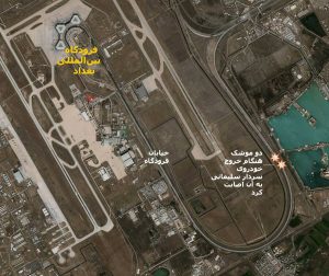 نقشه محل اصابت قرار گرفتن خودروی حامل شهید سردار سلیمانی