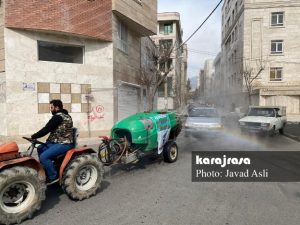 ضد عفونی کردن معابر و اماکن سطح شهر کرج توسط بسیجیان