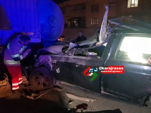 برخورد BMW با تریلی حمل گاز در اتوبان کرج یک کشته برجای گذاشت