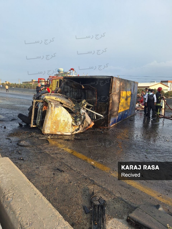 آتش سوزی کامیون در آزادراه کرج - قزوین 